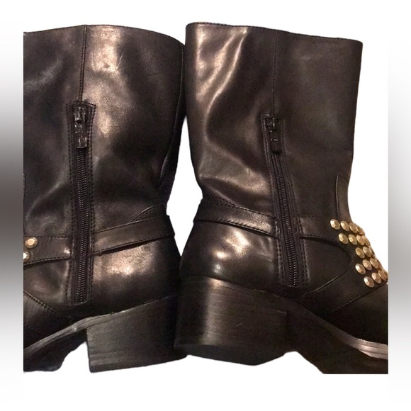 BCBG Silver Studded Black Short Biker Style Boots - Picture 5 of 9